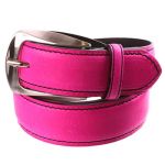 Ceinture en cuir rose fuchsia à surpiqures noires 