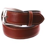 Ceinture en cuir marron clair à surpiqures beiges