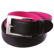 Ceinture en cuir noire, intérieur cuir rose fushia