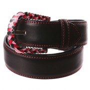 Ceinture en cuir noire à surpiqures rouges boucle arlequin