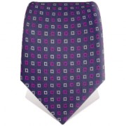 Cravate mauve grisé à motifs géométriques fuchsias et gris
