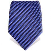 Cravate noire à rayures satinées bleues