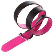 Ceinture en cuir noire, intérieur cuir rose fushia
