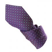 Cravate mauve grisé à motifs géométriques fuchsias et gris