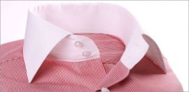 Chemise rayée rouge et blanche à col et poignets blancs