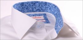 Chemise blanche à col et poignets à motifs bleus
