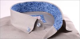Chemise en lin gris à col et poignets à motifs bleus