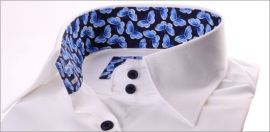 Chemisier blanc à col et poignets à motifs papillons bleus
