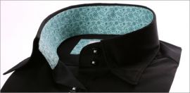 Chemisier noir à col et poignets à motifs fleuris bleu vert