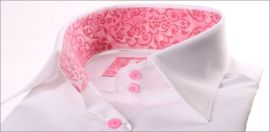 Chemisier blanc à col et poignets à motifs roses