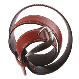 Ceinture en cuir marron clair à surpiqures beiges