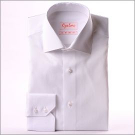 Chemise blanche tissu à petits chevrons