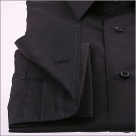 Chemise noire tissu popeline à poignets mousquetaires