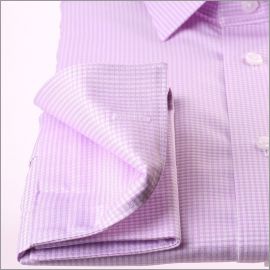 Chemise à petits carreaux mauves et blancs à poignets mousquetaires