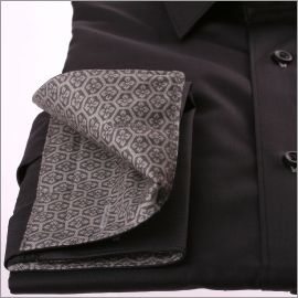 Chemise noire à col et poignets mousquetaires à motifs gris