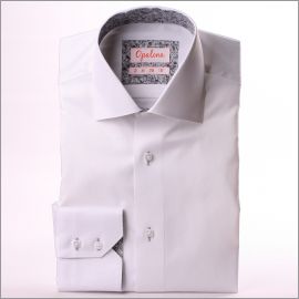 Chemise blanche à col et poignets à motifs gris clair
