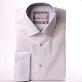 Chemise blanche à col et poignets mousquetaires à motifs gris