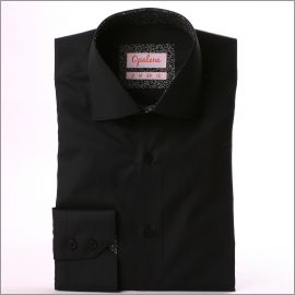 Chemise noire à col et poignets à motifs blancs