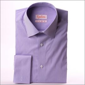 Chemise à poignets mousquetaires à rayures violettes et blanches