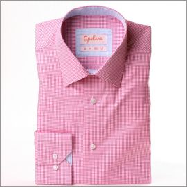 Chemise Vichy rose foncé à col et poignets Vichy bleu clair