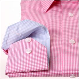 Chemise Vichy rose foncé à col et poignets Vichy bleu clair