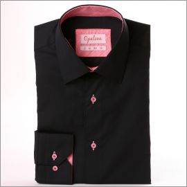Chemise noire à col et poignets à motifs géométriques roses