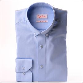 Chemise à col boutonné bleu clair à petits pois ton sur ton