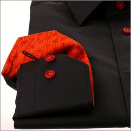 Chemise noire à col et poignets à motifs étoiles oranges