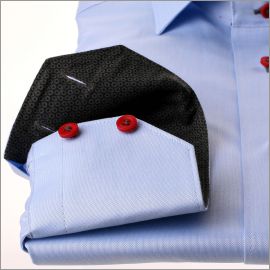 Chemise bleue moyen à col et poignets à motifs gris