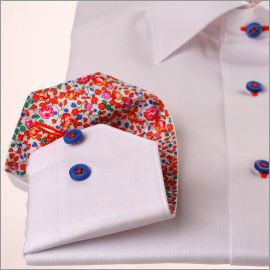 Chemise blanche à col et poignets fleuris multicolore