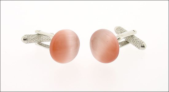 Pink cat's eye dome cufflinks