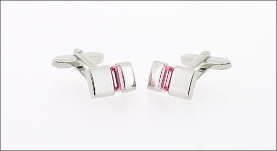 Small rectangle cufflink with a pink crystal