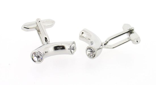 Curved bar cufflinks with two white crystals