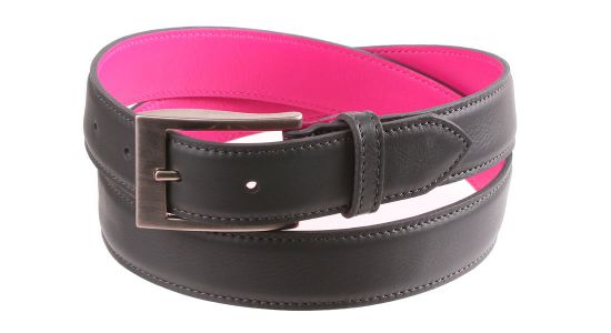 Ceinture gris foncé en cuir à revers fuchsia