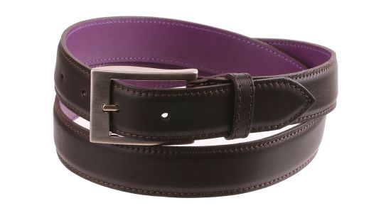 Ceinture marron en cuir à revers violet