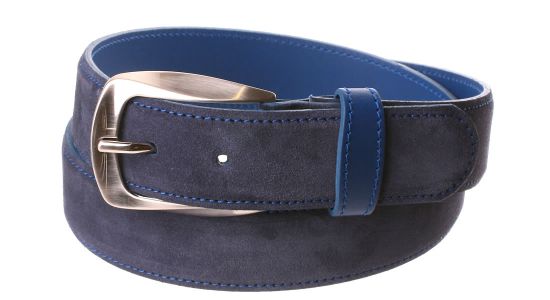 Ceinture en veau velours bleu marine à revers bleu