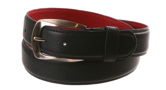 Ceinture en cuir bleu marine à revers rouge bordeaux