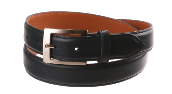 Ceinture en cuir bleu marine à revers camel