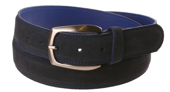 Ceinture en veau velours bleu marine à revers bleu