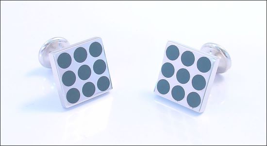 Square cufflinks with grey enamel dots