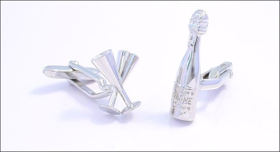 Champagne bottle with two flutes cufflinks