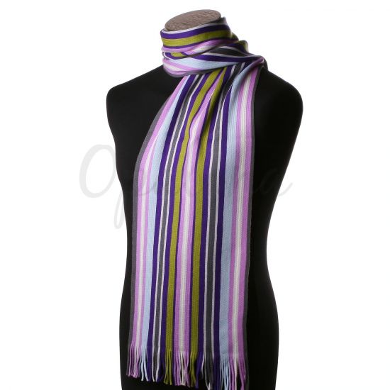 Echarpe à rayures violettes, grises et vertes