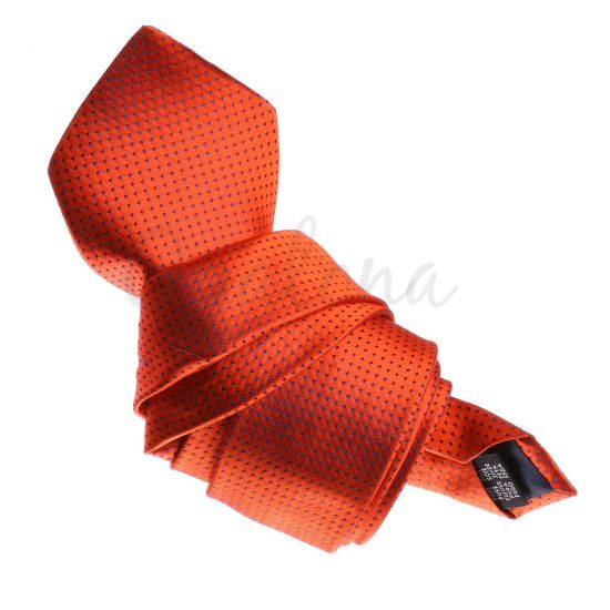Cravate orange à petits pois bleu marine