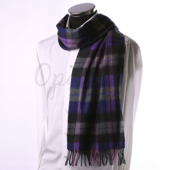 Echarpe en cachemire à carreaux violets, gris et bleus