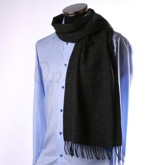 Echarpe gris foncé mouchetée de blanc et bleu ciel