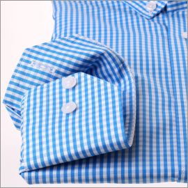 Chemise à carreaux bleu turquoise et blancs et col boutonné