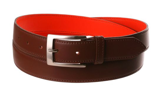 Ceinture en cuir marron clair à revers orange