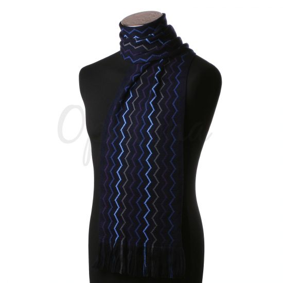 Echarpe bleue marine à rayures en zigzag bleues