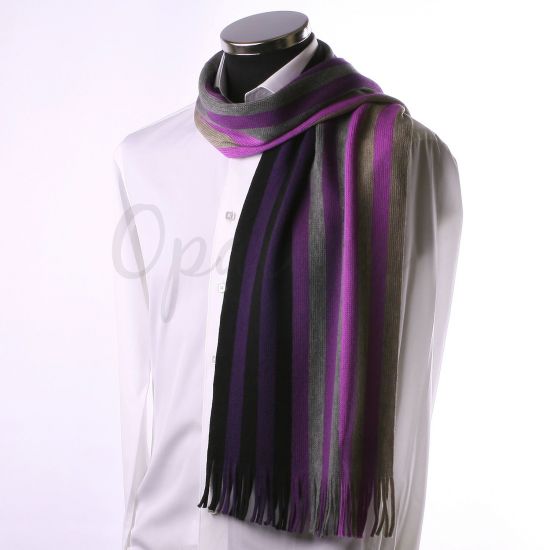 Echarpe à rayures grises, noires et dégradé de violet